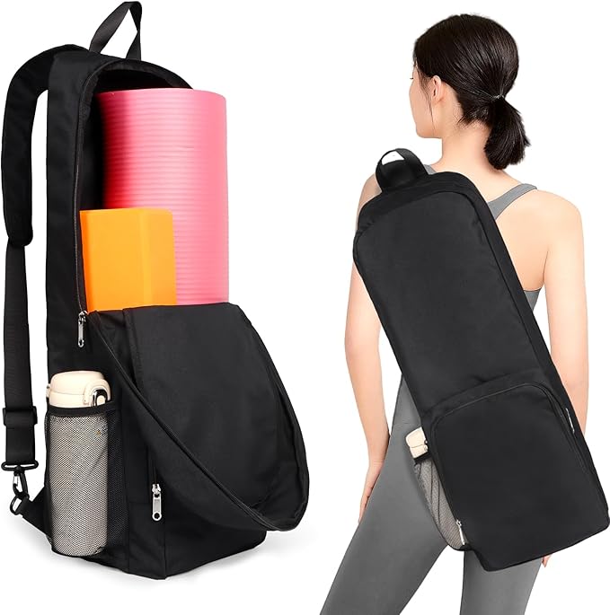 Tangoner Yoga Mat Bag Carrier Side Mesh Zipper Pocket Exterior Wet Compartment Lightweight Waterproof Yoga Bag for Mat