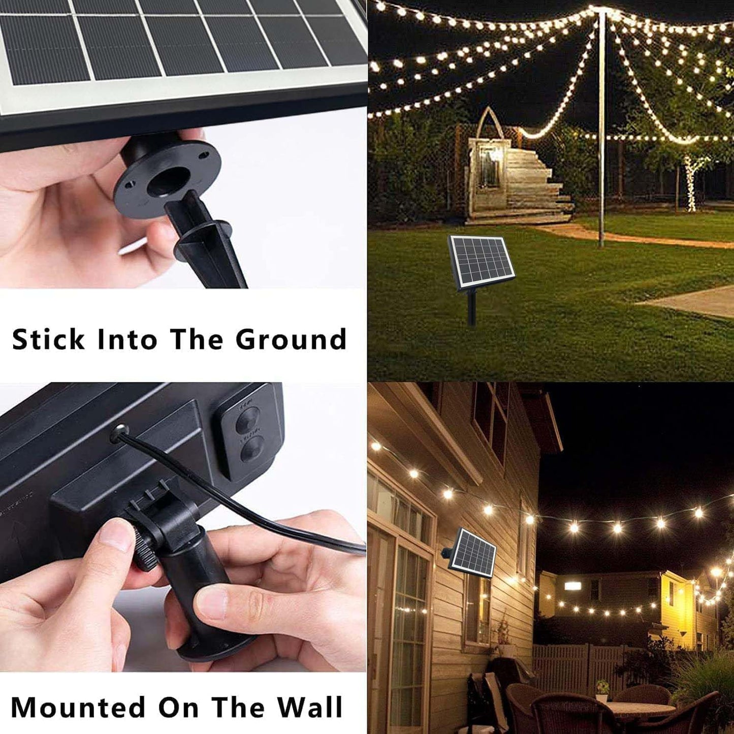 Sunthin Solar String Lights - 100Ft, 48 Shatterproof G40 Led Bulbs, Waterproof, Black, Model St257 For Outdoor Patio, Garden, Camping, Party