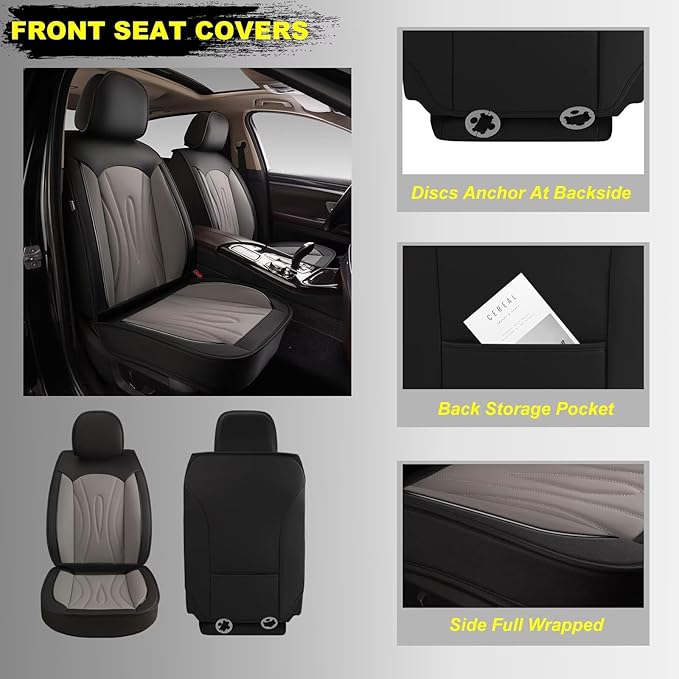 Car Seat Covers Fit for Hyundai Veracruz 2007-2012: Faux Leather Front Seat Covers Waterproof Auto Seat Protector with Compatible Airbag(2 Seats, Black&Grey)