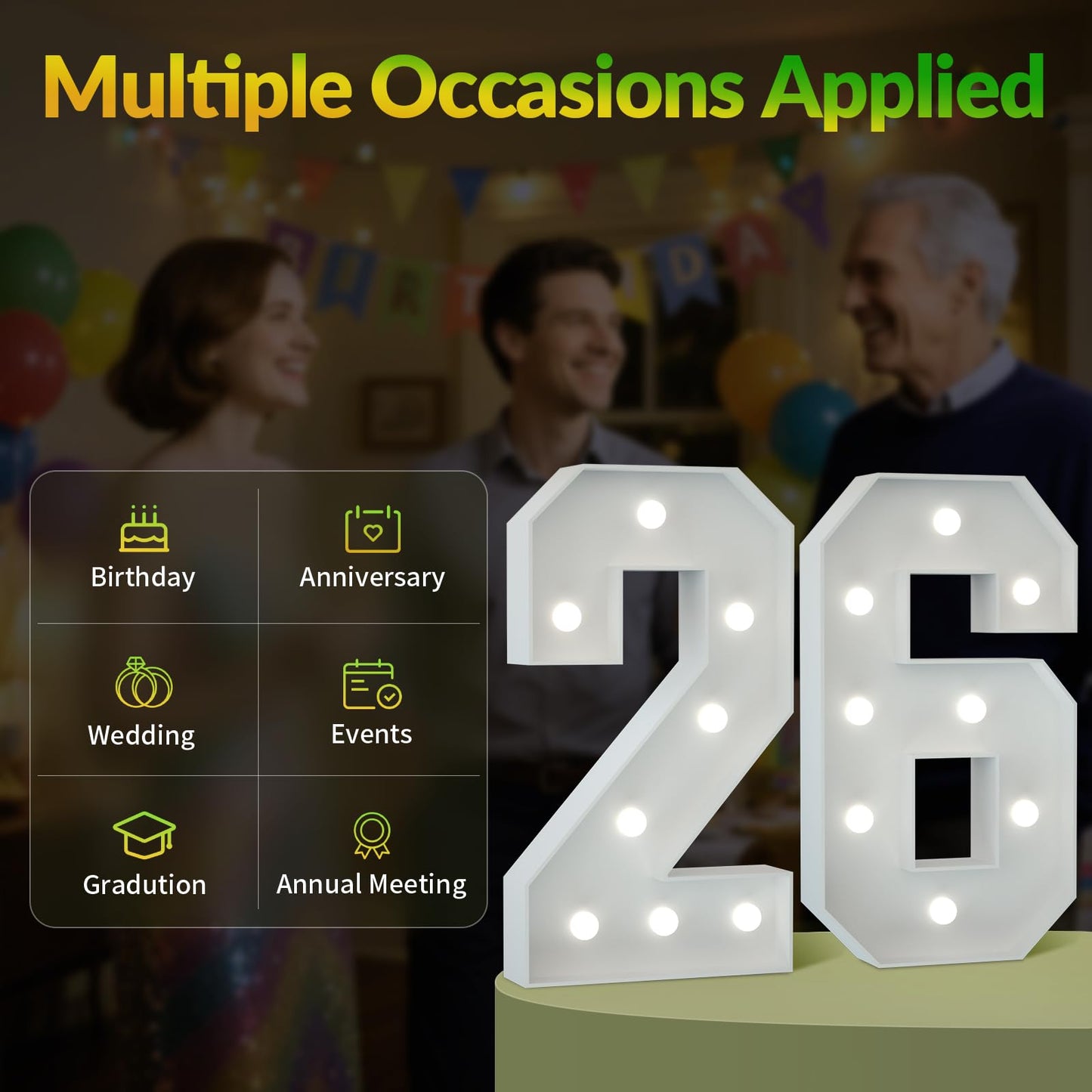 Joymuse 2.3Ft 26 Marquee Numbers  26 Light Up Numbers 26Th Birthday Decorations For Birthday Party Anniversary Backdrop