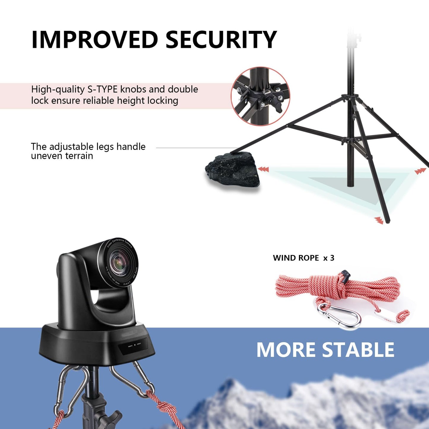 RAUBAY 24' Tall Tripod Stand, Extreme Tall Heavy Duty Sports Camera Video Tripod, Spring Telescoping Aluminium Alloy Large Light Stand with 1/4"& 3/8" Screw, Professional Sky High Tripod for Outside…