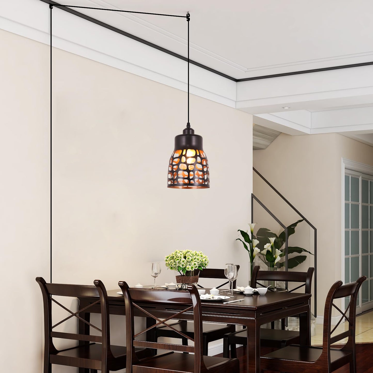 Baunoisk Pendant Light Industrial Vintage Pendant Lamp Retro Farmhouse Ceiling Hanging Light Fixture Black Metal Creative Geometric Diamond Shade Pendant Lighting For Kitchen Island