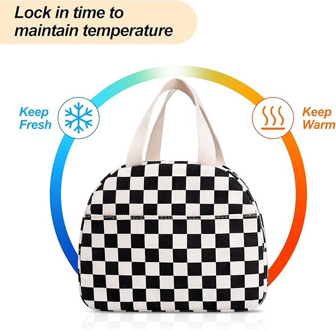 Lunch Box for Women,Cute Corduroy Lunch Tote Bag,Reusable Insulated Lunch Box,Large Capacity Cooler Bag with Compartments for Work, Picnics or Travelling