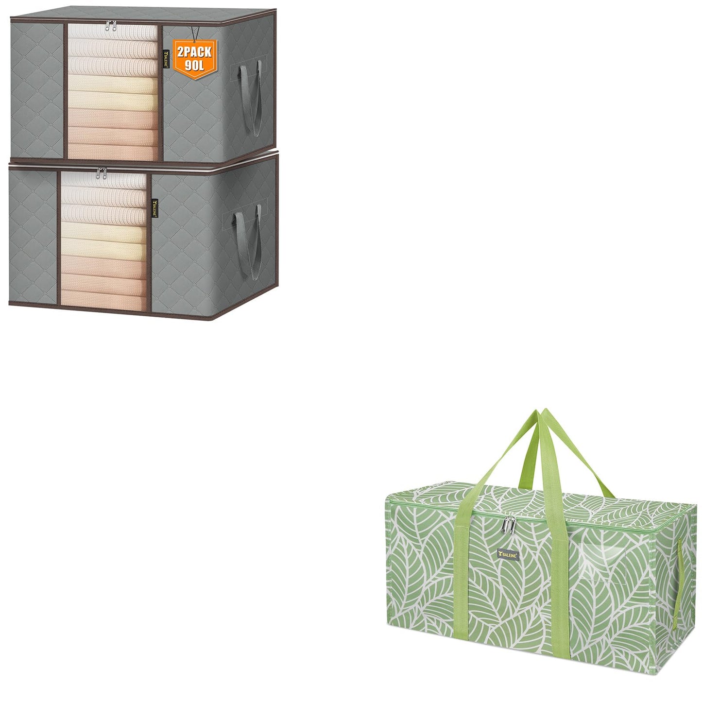 BALEINE Extra Large Storage Tote + 2 Pack Clothes Storage Bags