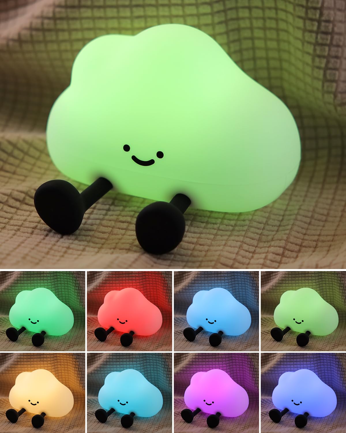 YISUN Cloud Night Light - Colorful Silicone Bedside Lamp, Rechargeable & Dimmable, Model DH-BFLD27