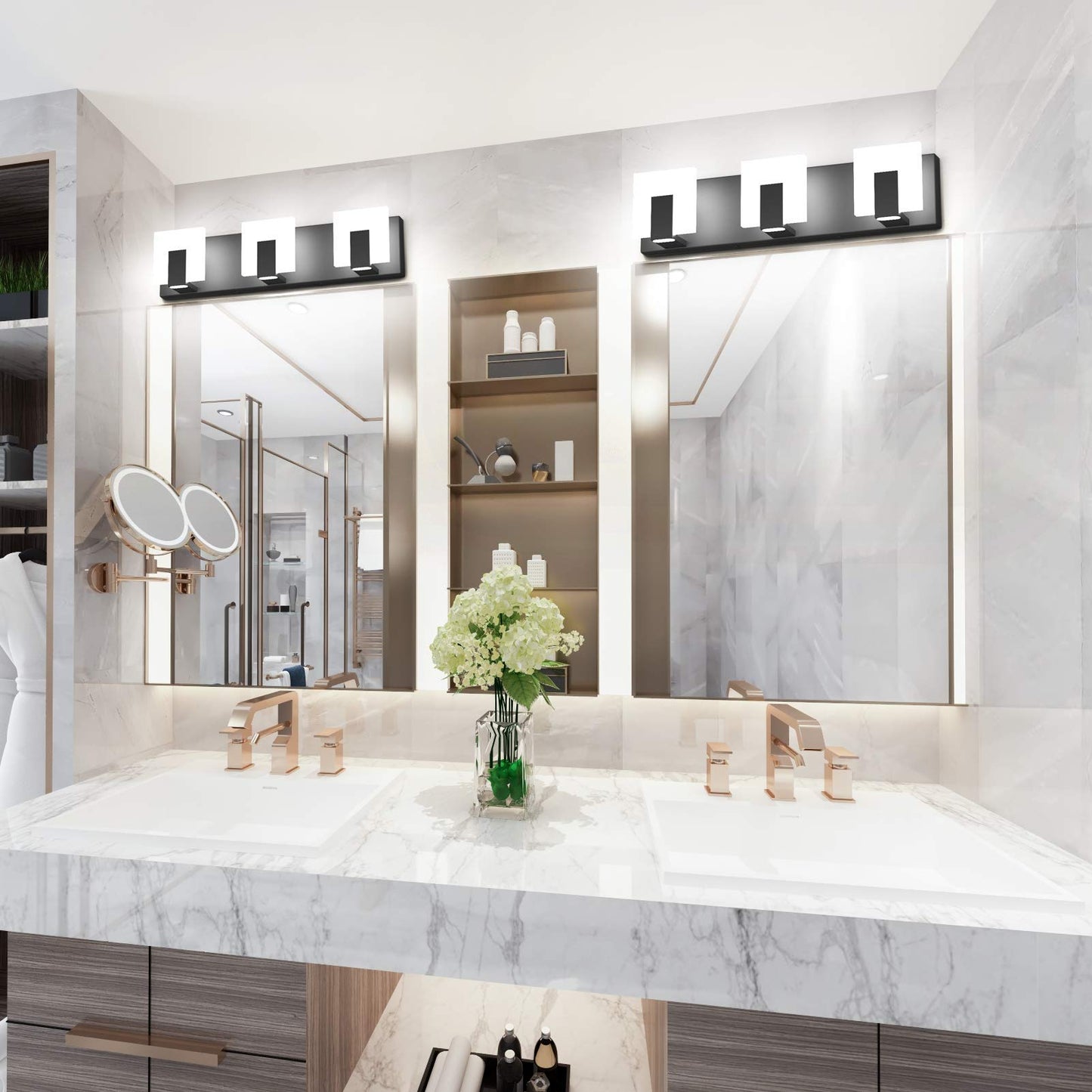 Aipsun Modern Black Led Vanity Light Fixture, 3 Lights, Aluminum, Model Gw-1105, Up And Down Design For Bathroom Over Mirror