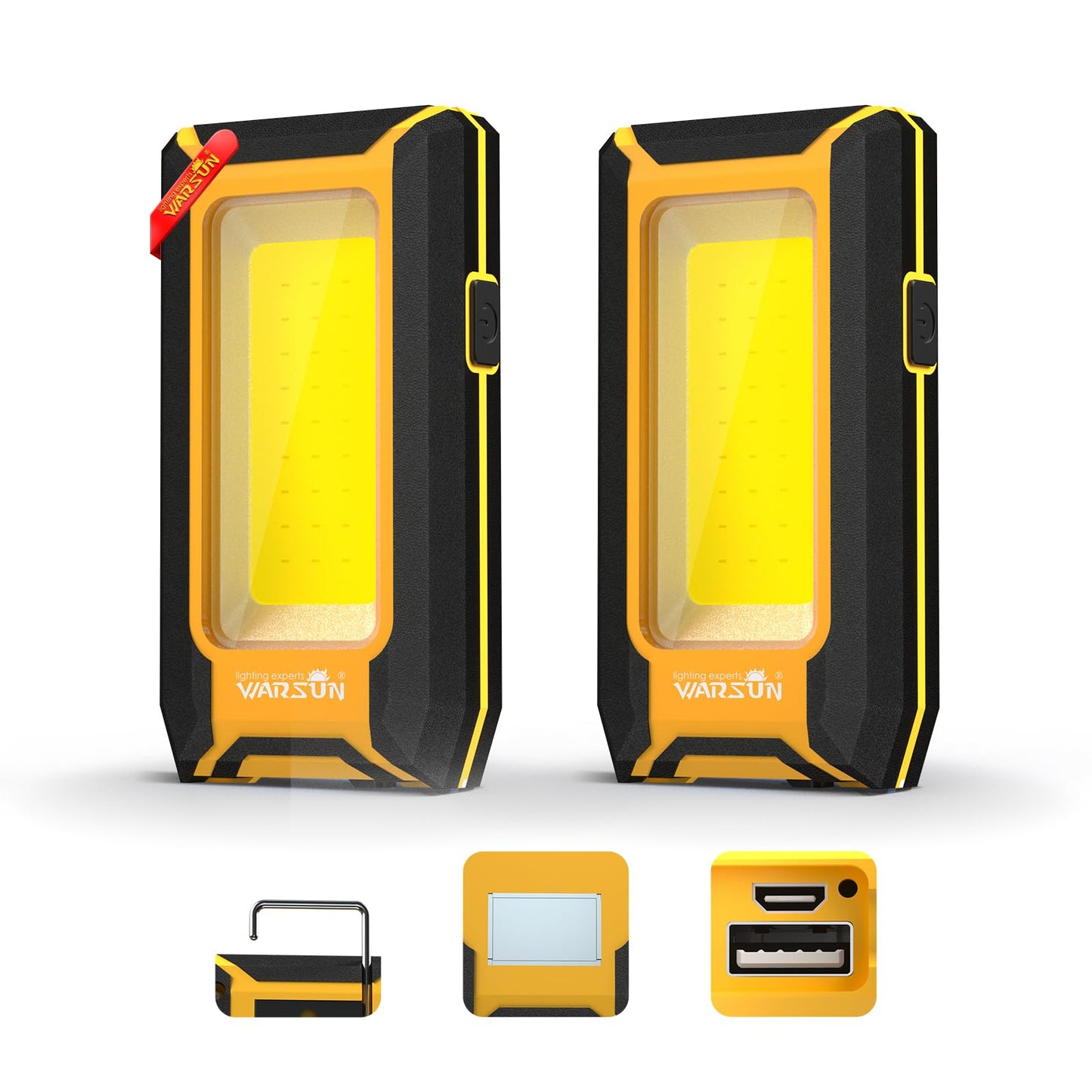 Warsun Led Rechargeable Work Light, 40W 1500 Lumens, Magnetic Cob, 3 Modes, Yellow, Model Zydgjpl-0014, Ideal For Camping & Car