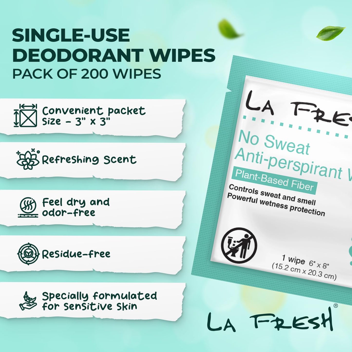 La Fresh Travel Lite Antiperspirant and Body Wipes - 200 Individually Wrapped Deodorant Wipes for Adults, Men and Women Travel E