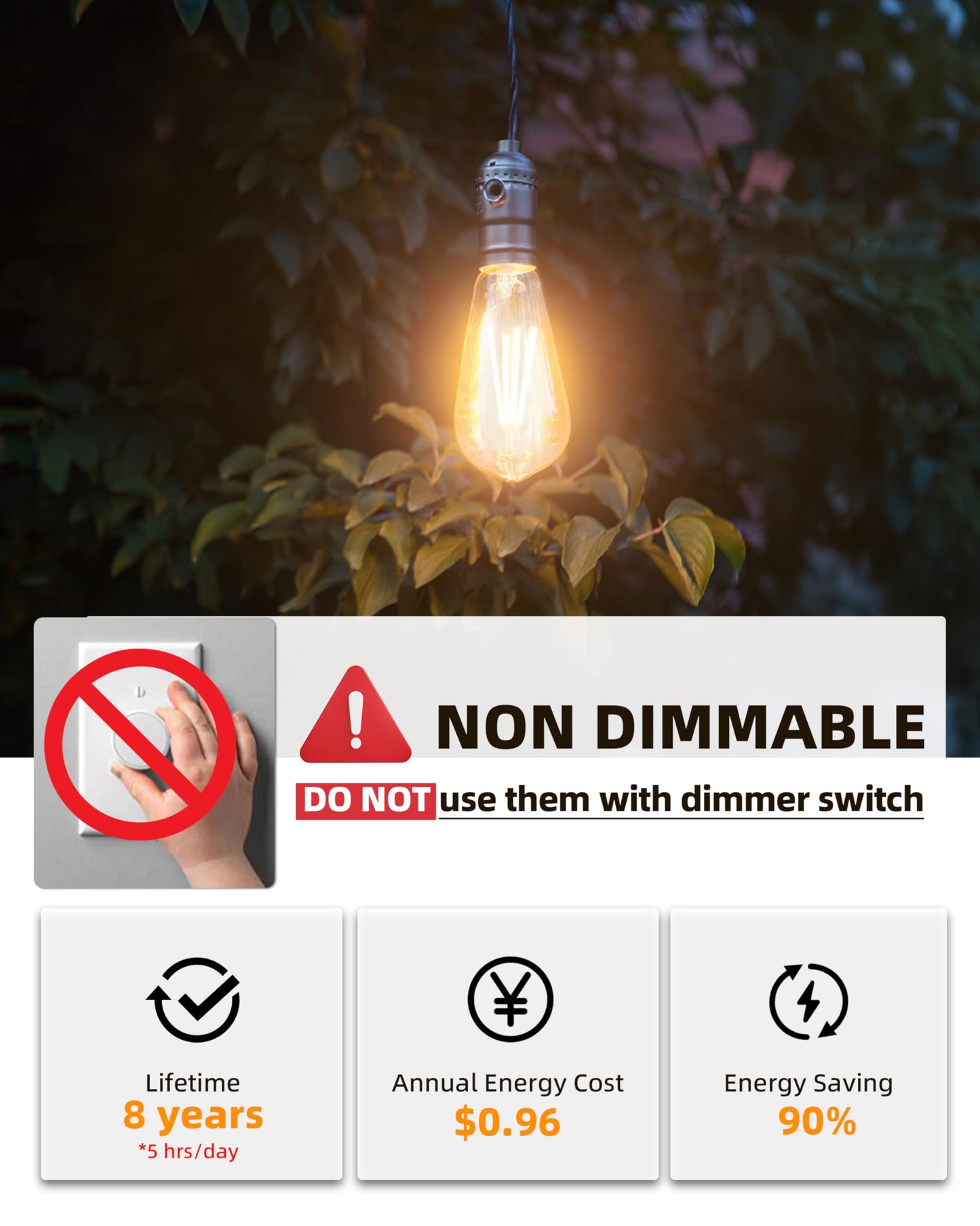 Lumiverse E26 Vintage Led Edison Bulbs, 5.5W (60W Equivalent), 2700K Soft White, Non-Dimmable, 4 Pack