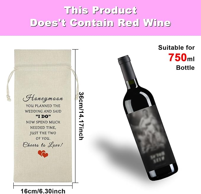 Wedding Gift Honeymoon Gift for Wife Husband Wine Bag Wedding Appreciation Gift for Wedding Planner Officiant Burlap Wine Wrap Bag Wedding Day Gift for Bride Groom Valentines Day Christmas Gift
