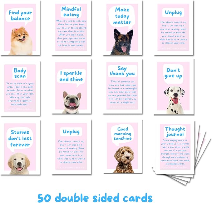 Dogs Against Anxiety Cards - 50 Cards by Catchyourdreams for Self Care and Stress, Mindfulness Affirmations Gifts for Women Dog Lover Gifts (Dogs Against Anxiety)