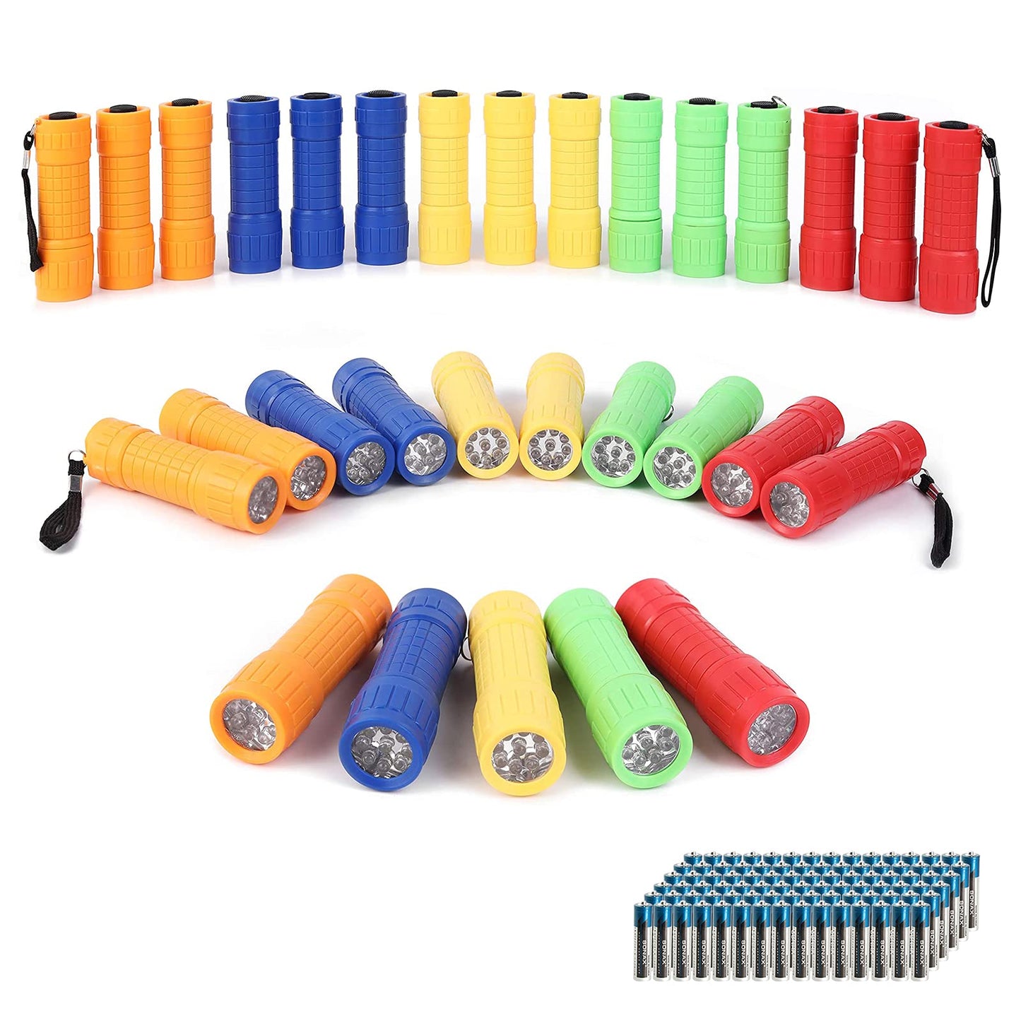 Whaply Mini Flashlight Set, 30-Pack, 9-LED Handheld with Lanyard, Includes AAA Batteries, Multi-Color for Kids, Camping, and Emergencies