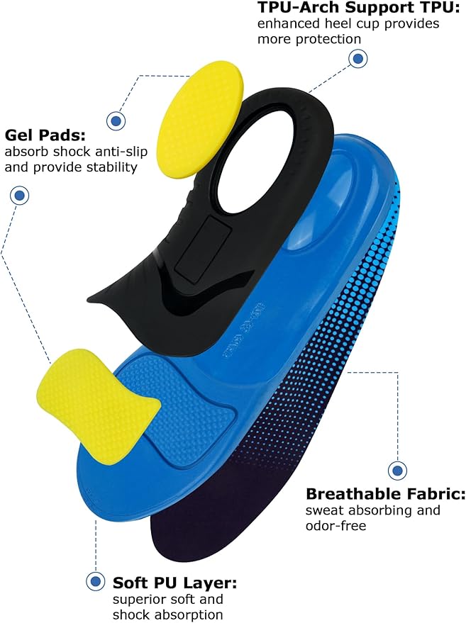 Plantar Fasciitis Insoles Men Women 220+ lbs Heavy Duty Support High Arch Orthotics Inserts for Flat Feet Work Boot Shoes Insoles,Trim to Fit,1 Pair(Men 11-11.5/Women 12.5-13)