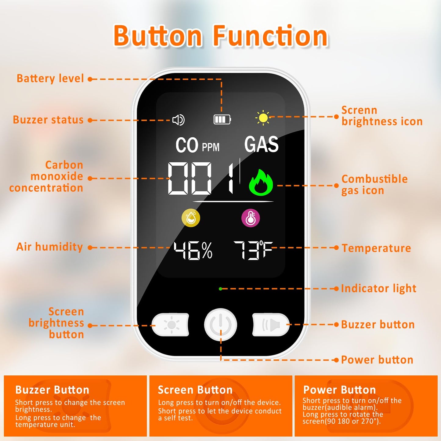 4-in-1 Upgraded Natural Gas Leak Detector, Plug-in Carbon Monoxide Detectors, CO & Gas Detector with Temperature & Humidity, Portable Gas Leak Detector for Home, Kitchen, RV, Travel