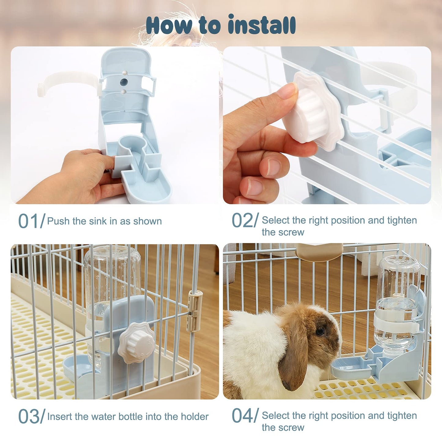 Rypet Rabbit Water Bottle No Drip - 17oz Hanging Water Fountain Automatic Dispenser Pet Cage Water Feeder for Bunny Chinchilla Guinea Pig Hedgehog Ferret Blue
