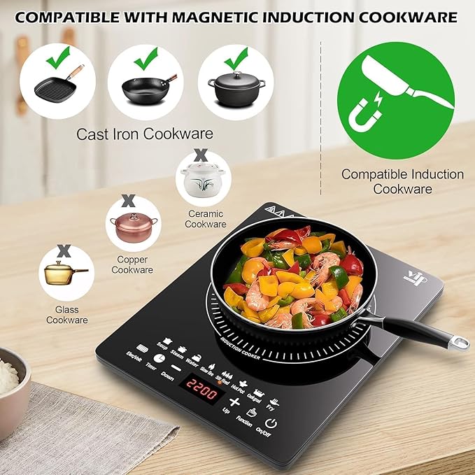 Portable Induction Cooktop, Countertop Burner with Multi-Function, 2200w Electric Stove with Easy Clean Glass, 8 Modes Sensor Touch Cooker (GU3)