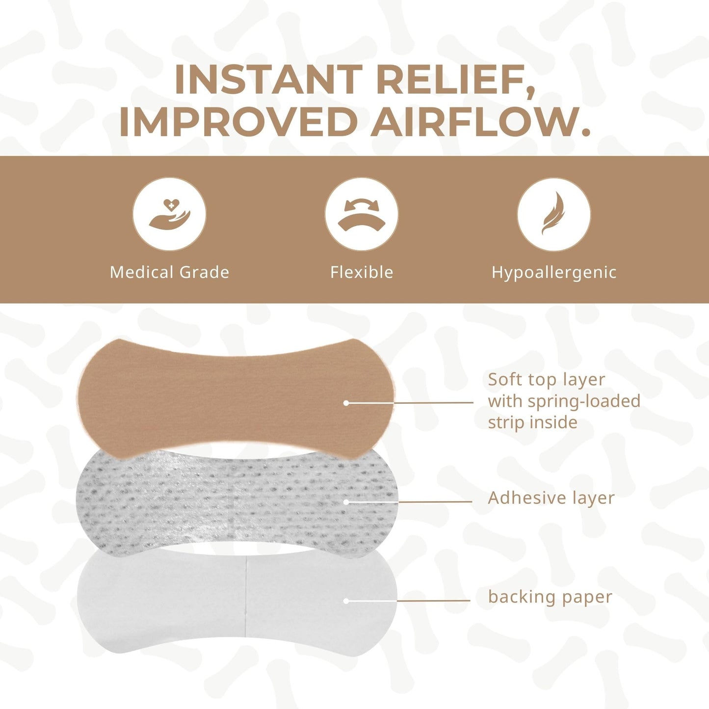 Nasal Strips (60 ct) for Breathing - Nose Strips for Sports - Anti Snoring Solution & Nasal Congestion Relief Nose Tape for Sleeping - Universal Fit, Extra Strength for Sensitive Skin - Beige