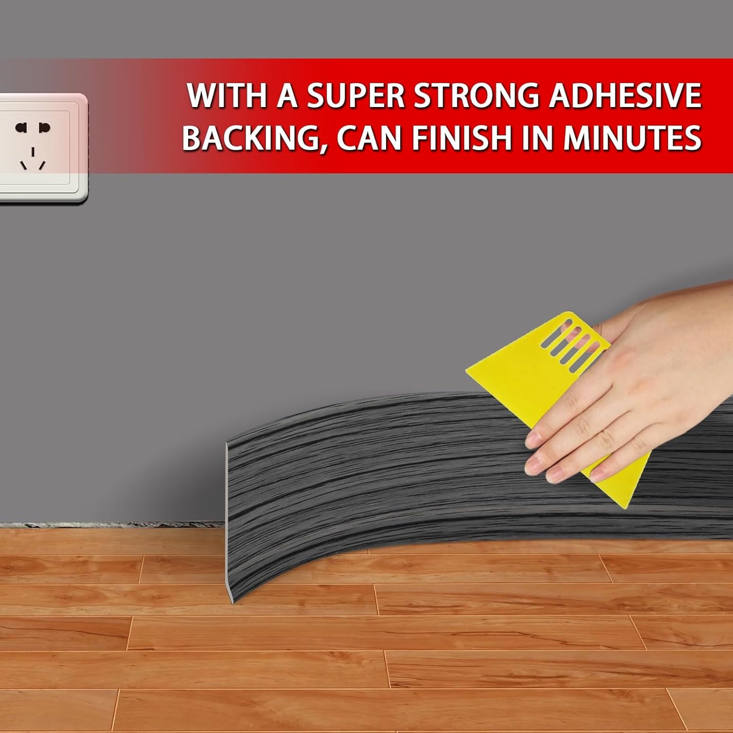 Vinyl Wall Base Baseboard Molding Trim 6" Flexible Self Adhesive Rubber Wall Base Moulding Trim Peel and Stick Design, 6 Inch x 60 Feet, Dark Gray Wood