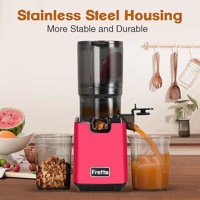 Fretta Cold Press Juicer, Juicer Machines Vegetable and Fruits,5.3'' Wide Self-Feeding Chute,Slow Juicer,Nut Milk Maker Machine, Smoothie Maker,Juice Extractor with Reverse Function,BPA-Free,250W