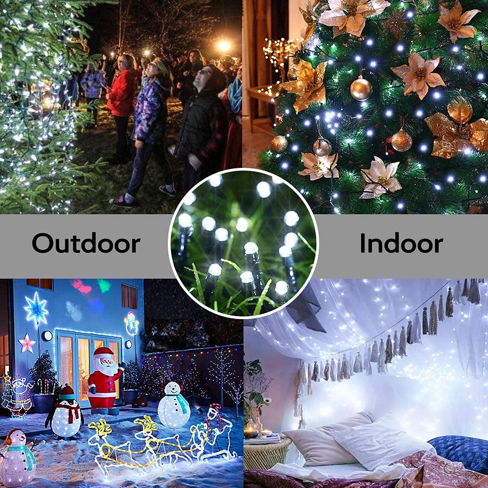 iShabao Solar Fairy String Lights, 300 LED, 98.4ft, Waterproof, White, 8 Modes for Garden, Patio, Home, Party, Wedding Decor