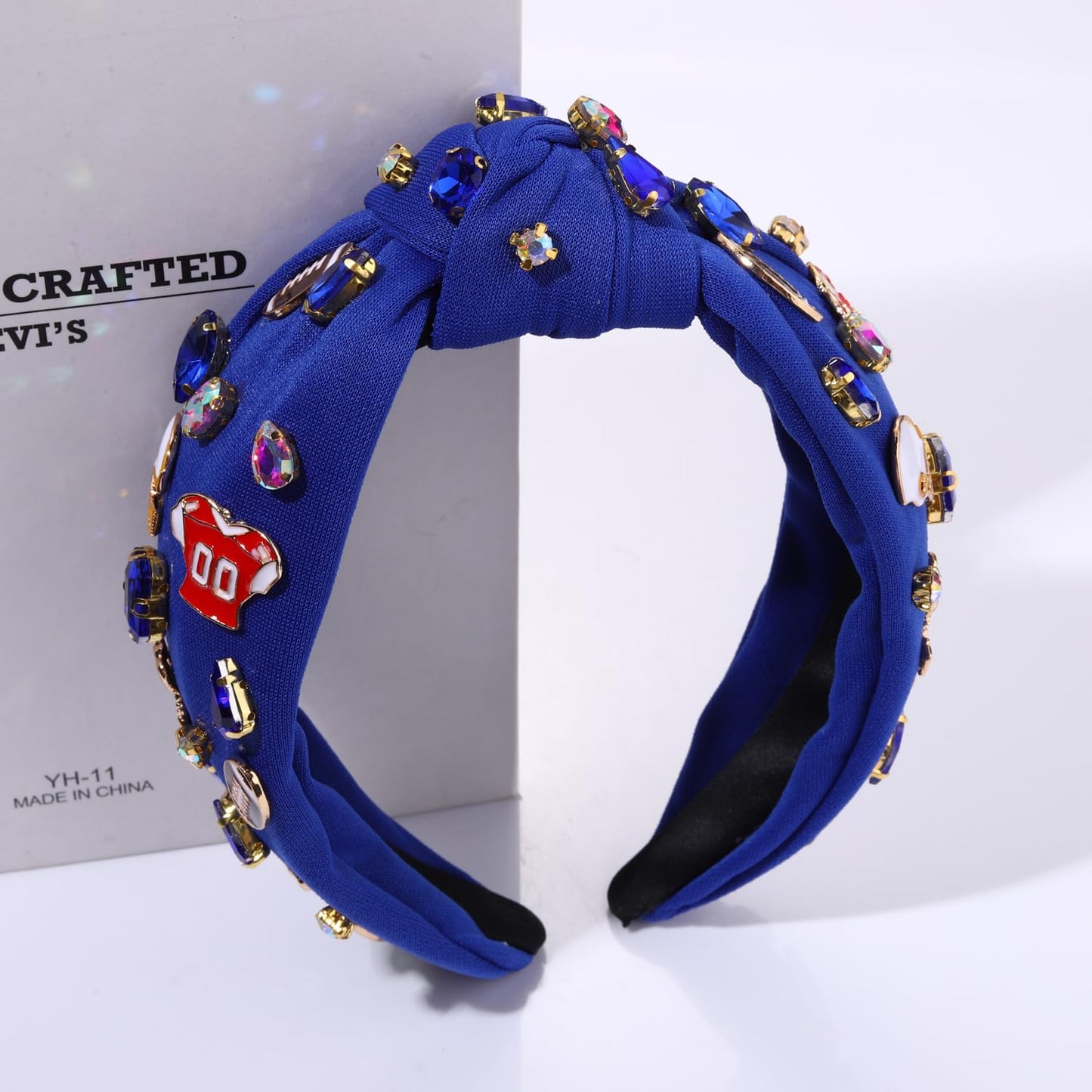mokkia Football Headband for Women Football Mom Accessories Crystal Rhinestone Jeweled Wide Top Knot Headband Game Day Sports Ha