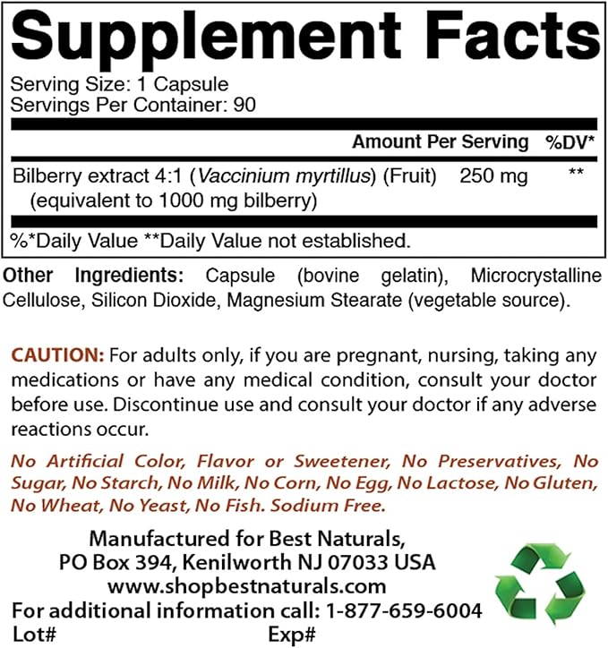 Best Naturals Bilberry Extract 1000mg & MK-7 Vitamin K2 100 mcg