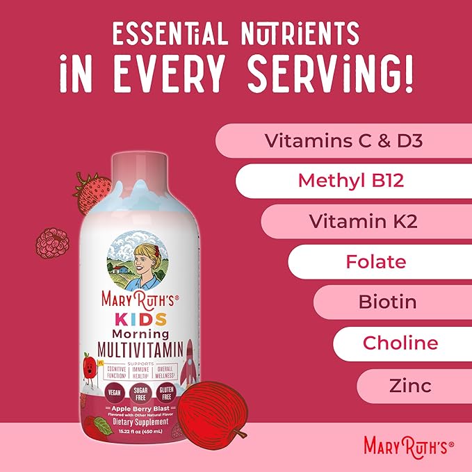 MaryRuth Organics Liquid Multivitamin (Apple Berry) & Liposomal (Strawberry Cherry & Vanilla) for Kids | Clean Label Project Verified® | Overall Wellness | Vegan, Non-GMO, Gluten Free