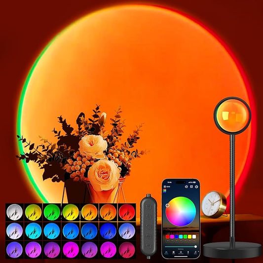 Neroupe Sunset Lamp Projector with APP & Button Control, 360 Degree Rotation Multiple Colors Changing LED Lamp Night Ligh...