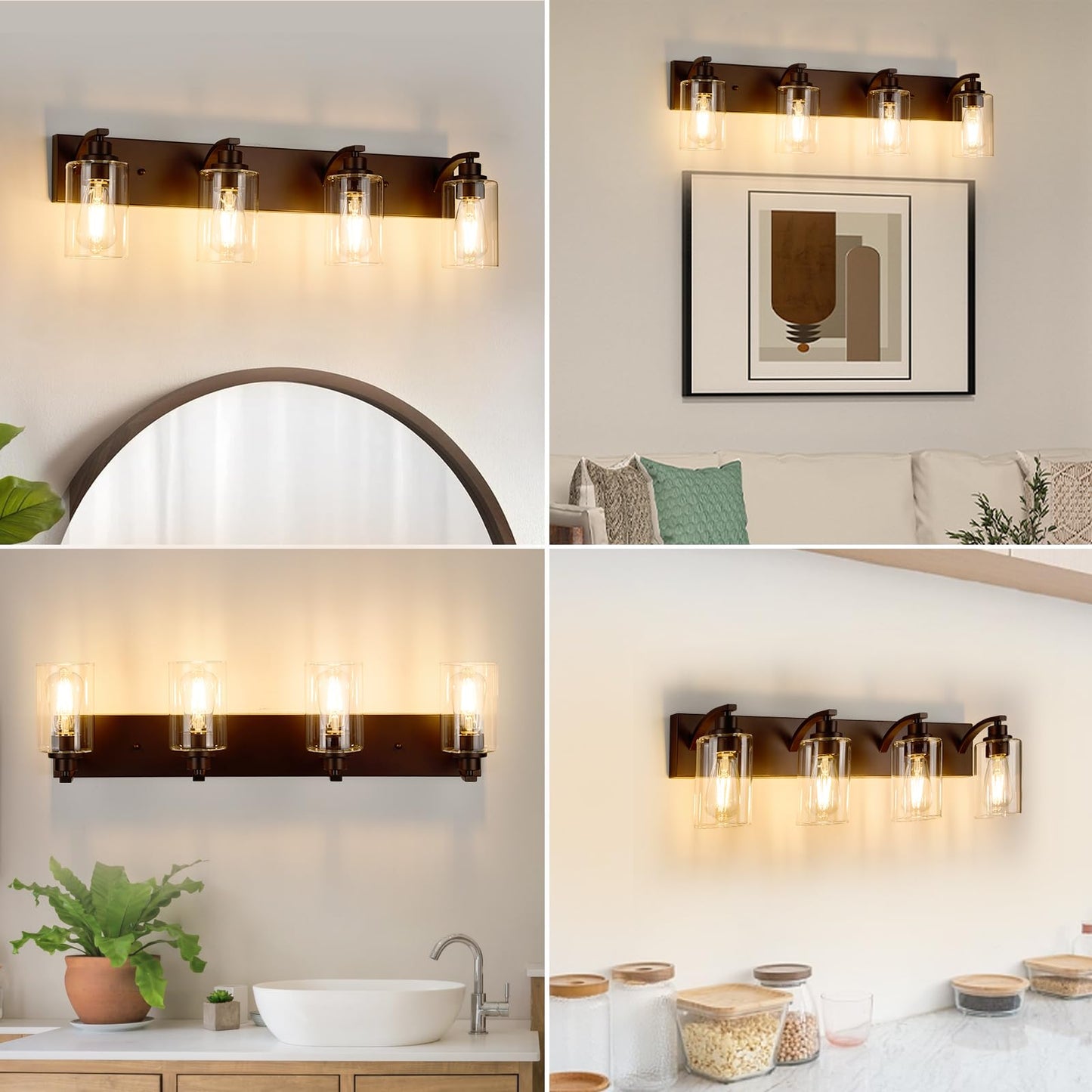 Alaislyc 4-Light Bathroom Light Fixtures Modern Orb Vanity Lights For Bathroom Lighting Fixtures Over Mirror With Clear Glass Shade For Cabinet Mirror Bedroom Hallway