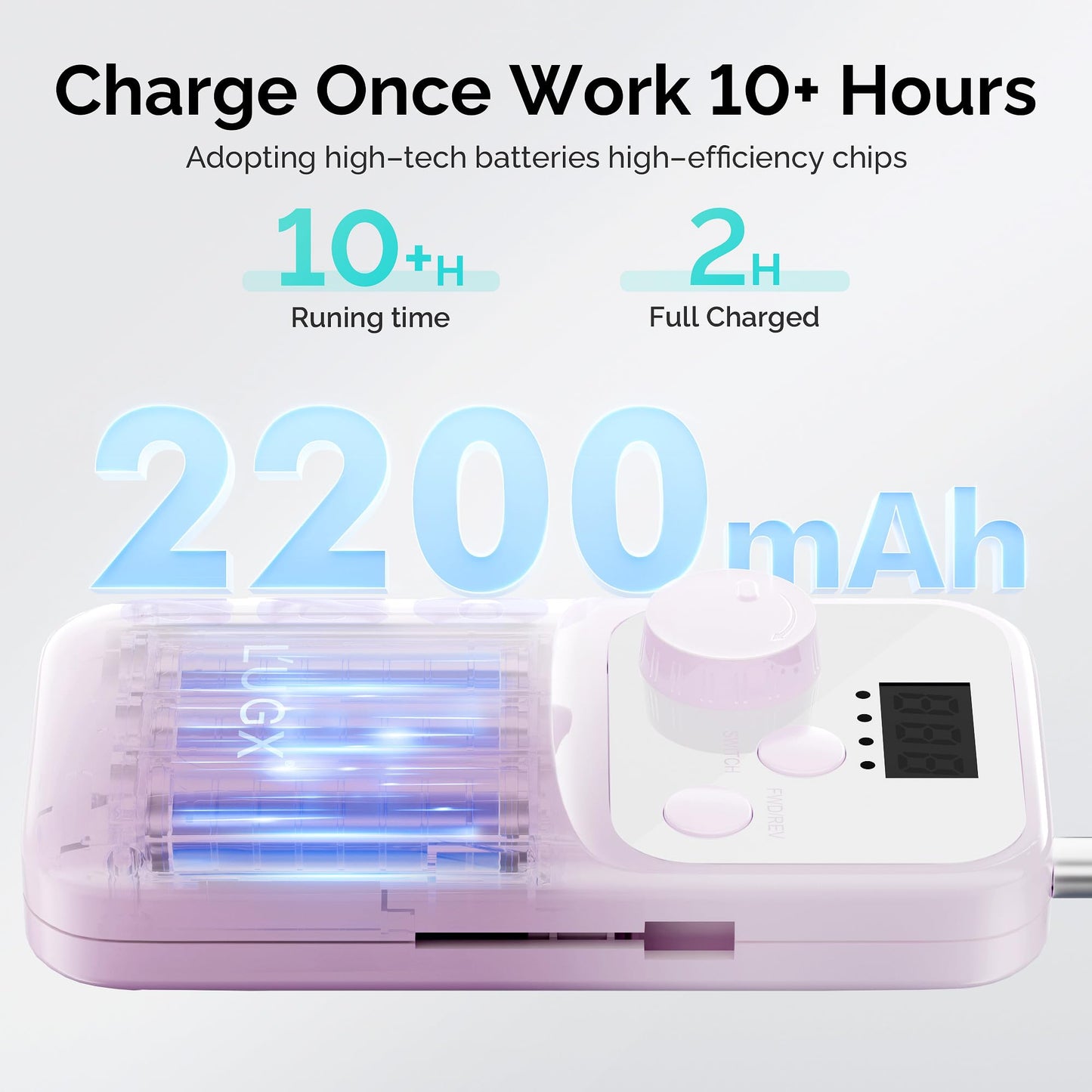 L'UGX Nail Drill Machine 35000RPM - Rechargeable Electric Nail File with LED Display, Portable Efile Nail Drill for Acrylic Gel
