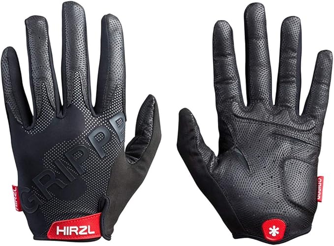 HIRZL Grippp Tour FF 2.0 Leather Bike Gloves, Black, Full Finger, Breathable, Foam Padded, Anti-Slip, Sweat and Water Resi...