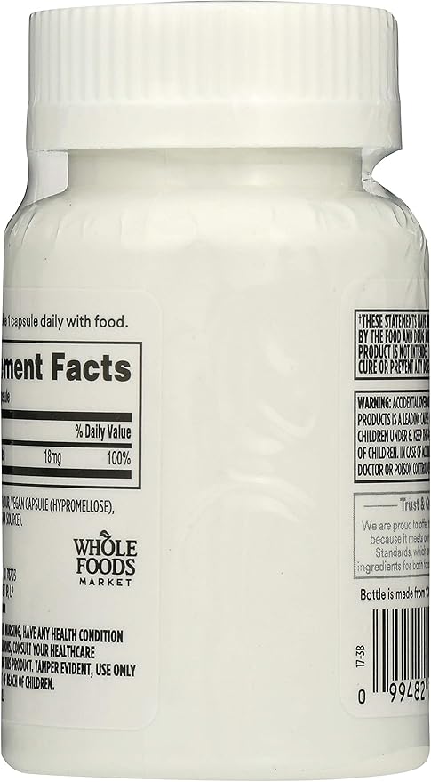 365 by Whole Foods Market, Iron Chelated 18Mg, 100 Veg Capsules (Pack of 2)