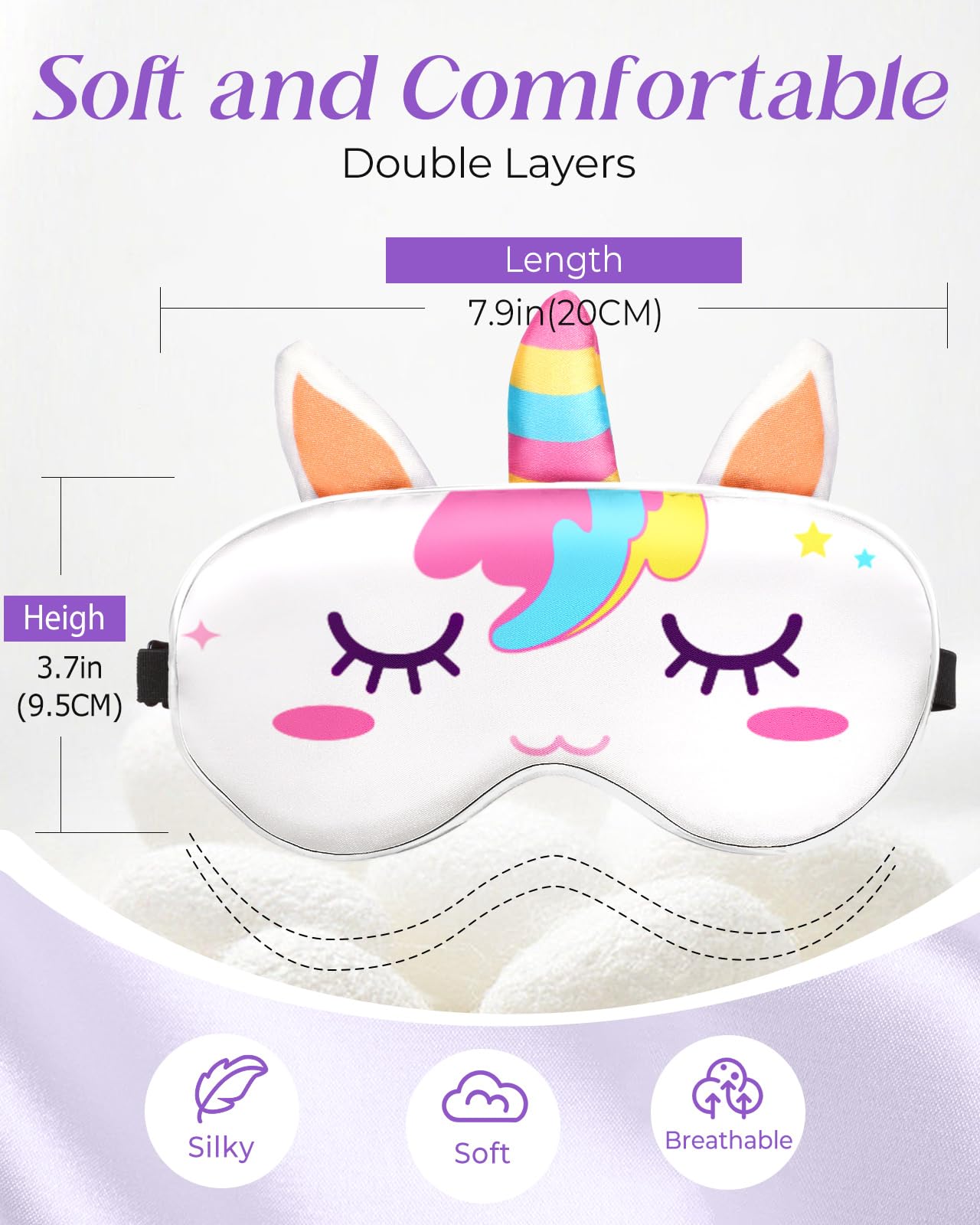 Miss Adola Sleep Mask for Kids - Valentines Gift for Kids Cute Silk Eye Cover for Sleeping Soft Kawaii Eyeshade Animal Eye Blindfold with Adjustable Strap for Girls Teens, Unicorn