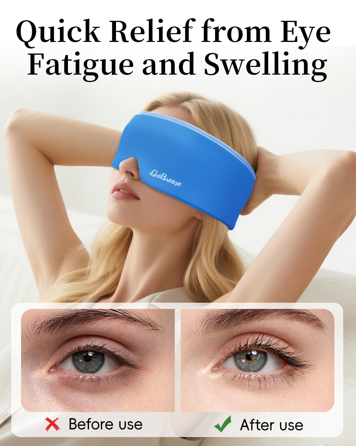 Cooling Eye Mask for Puffy Eyes, Headache and Migraine Relief Gel Eye Mask, for Headache, Puffiness, Eye Strain, Sinusitis & Post-Surgery Care – Large Soft Reusable Cold Eye Compress, Deep Blue