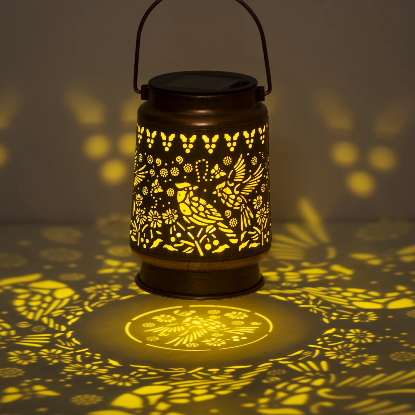 KIKUSUI Cardinal Solar Lantern - Metal Waterproof LED Hanging Light for Yard, Patio, Garden Decor - Warm White - Model D7-DL14