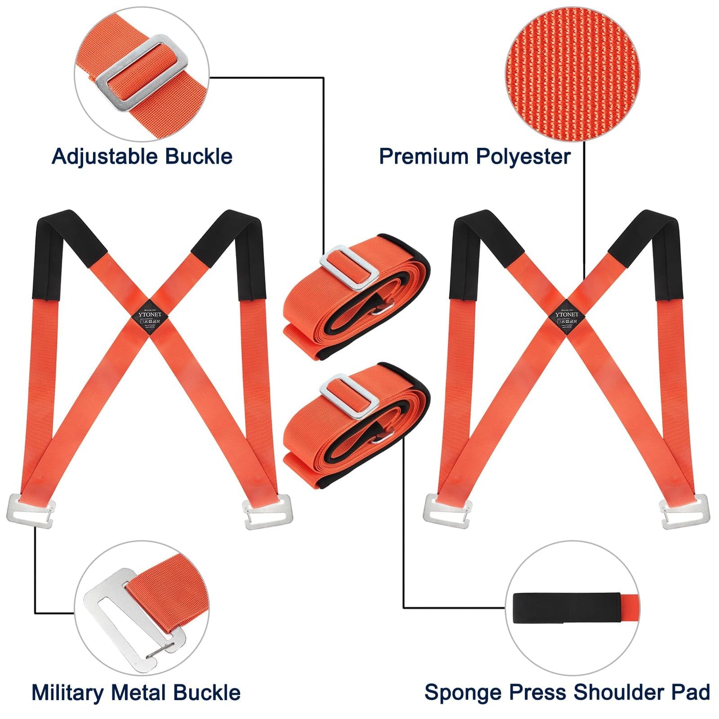 Ytonet Moving Straps, Lifting Straps for Move Furniture, 2-Person Shoulder Lifting and Moving System for Appliances, Mattresses, Heavy Objects up to 800lbs, Furniture Strap Round Sling, Orange