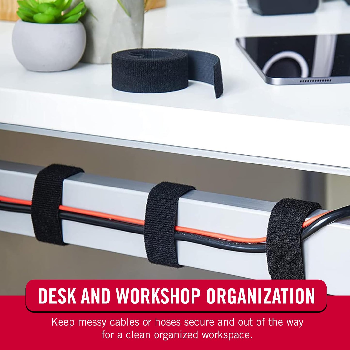 VELCRO Brand VEL-30768-AMS Wide Straps 1 in x 30 ft Roll | Cut to Length, Reusable Self-Gripping Tape | Bundle Poles, Wood, Pipes, Lumber, Garage Organization for Tool Handles Hoses, More | Black, 1in