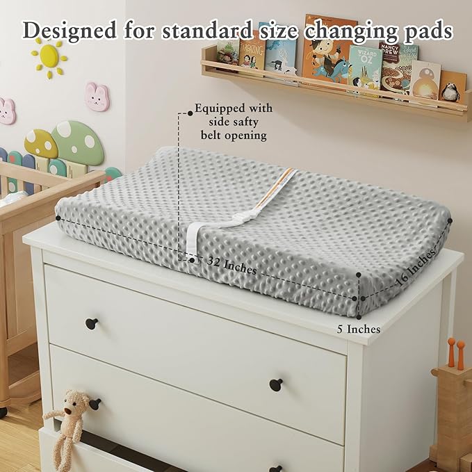 Homiest 2 Pack Changing Pad Cover, White + Light Gray Changing Table Sheets, Ultra Soft Fleece Minky Dot Fabric, Breathable Comfortable Diaper Pad Cover for Girls and Boys, Machine Washable