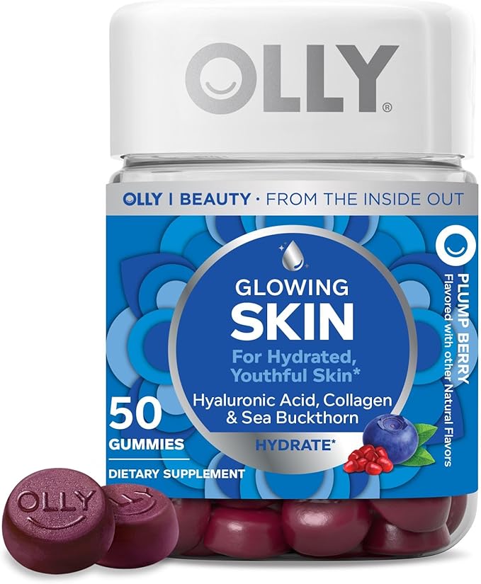 OLLY Glowing Skin Gummy, Hydrated & Youthful Skin,* Hyaluronic Acid, Collagen Peptides, Sea Buckthorn, Plump Berry Flavor,...