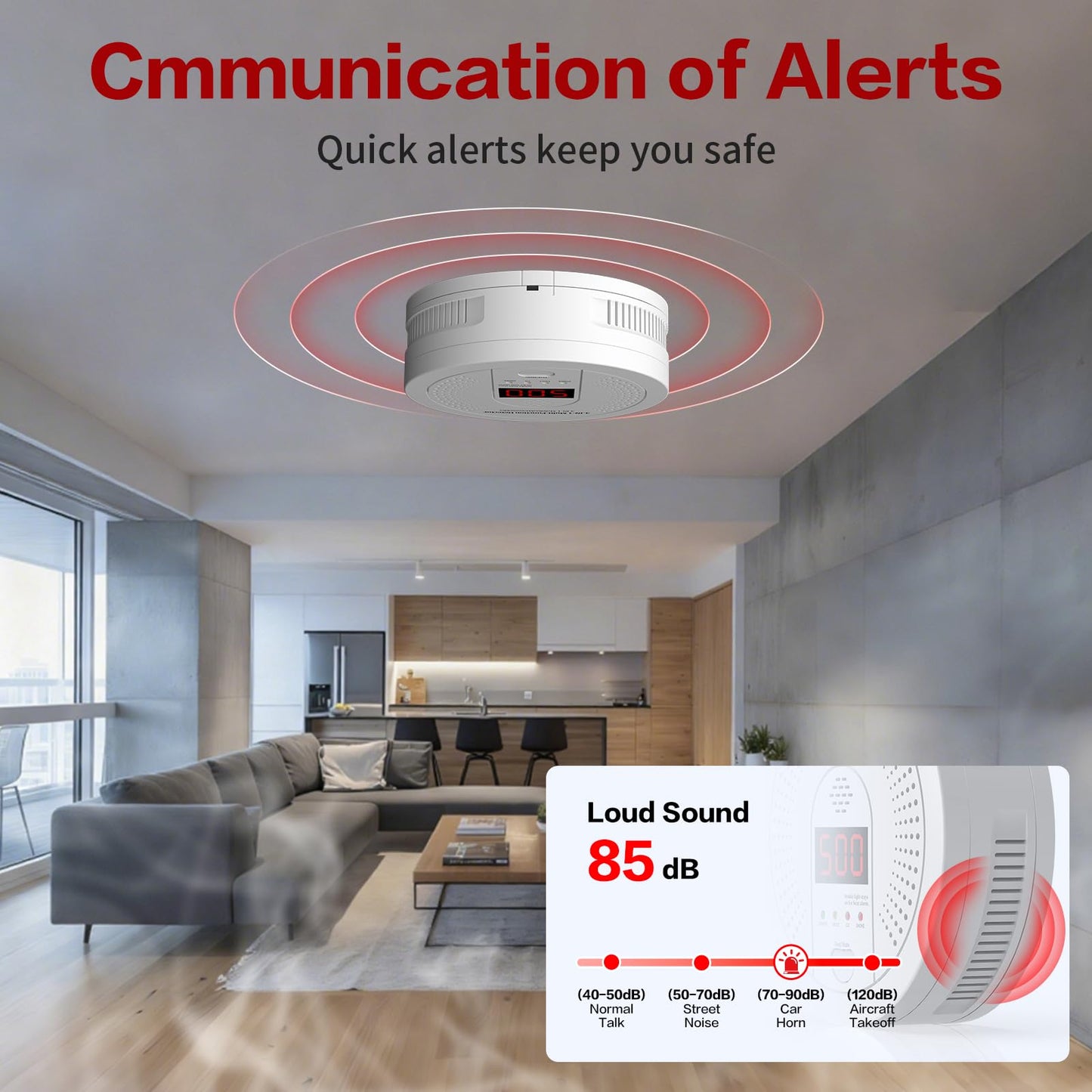 3 in 1 Multi Gas Detector Smoke Carbon Monoxide and Heat Detector 10 Year Battery Powered CO Alarm with Clear LCD Display and Audible Alarm for Home Safety and Protection Includes Battery