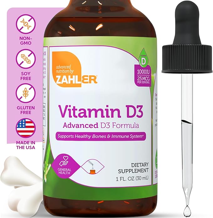 Zahler Liquid Vitamin D3 1000 IU Adult Supplement for Women & Men Vegetarian Kosher Non-GMO Gluten Free Vitamin D3 Drops (1 fl oz)