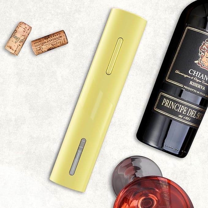 COKUNST Wine Bottle Opener with Foil Cutter, Battery Operated Automatic Corkscrew for Kitchen Party Home Wedding Yellow