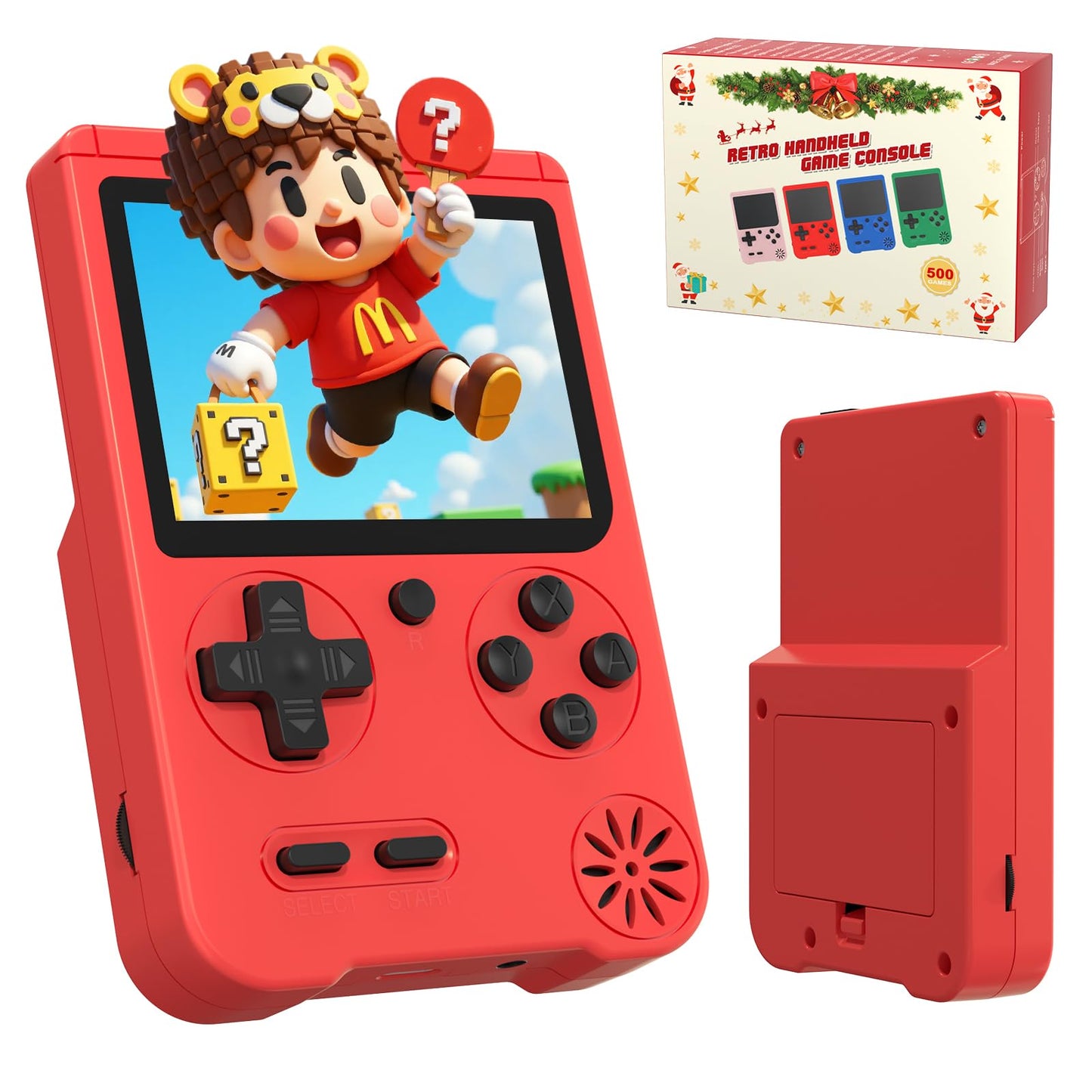 Meliif Handheld Games Console, Built-in 500 Video Games, Portable Video Gaming Player with 3.0 Inch lPS Screen，Rechargeable Portable Electronic Gaming System, Pocket Mini Arcade, Red