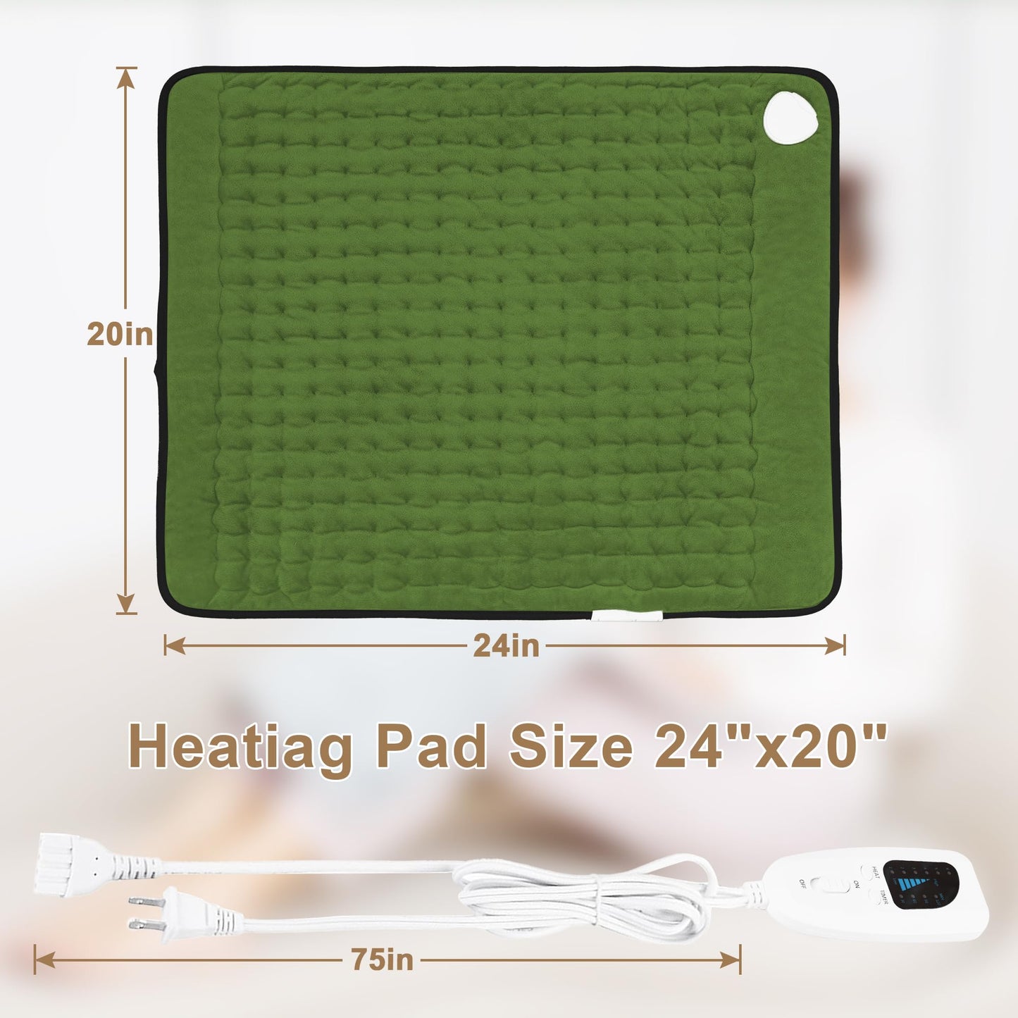 Deepsoon Heating Pad,Electric Heating Pads for Back,Neck,Abdomen,Moist Heating Pad for Shoulder,Knee,Arms,Legs,Dry/Moist Heat & Auto Shut Off,Christmas Gifts for Men and Women,Green Black,24x20 Inch