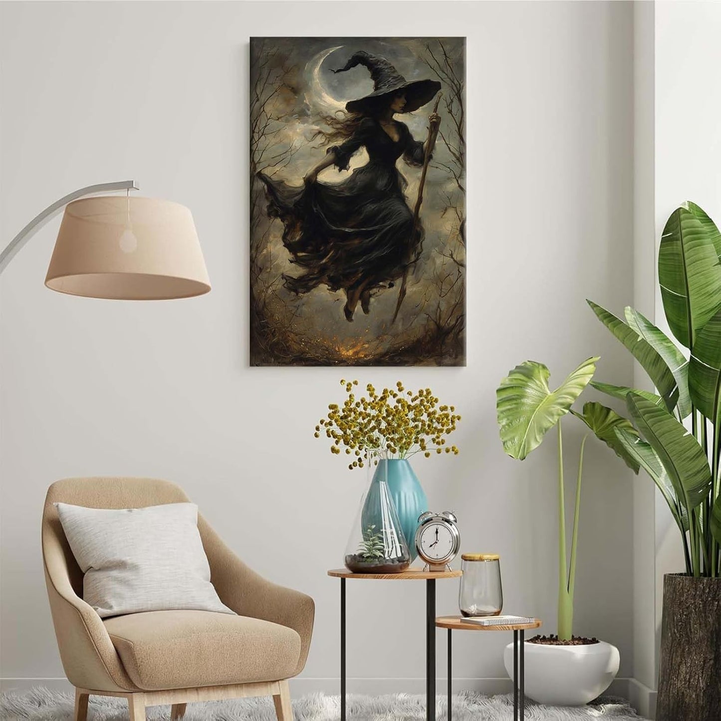 JFHCQJPK Witch in the Forest Halloween Print Wall Art Poster Witch Decor Vintage Print Dark College Wall Art Victorian Gothic Room Decor Canvas Wall Print12x16in Frameless