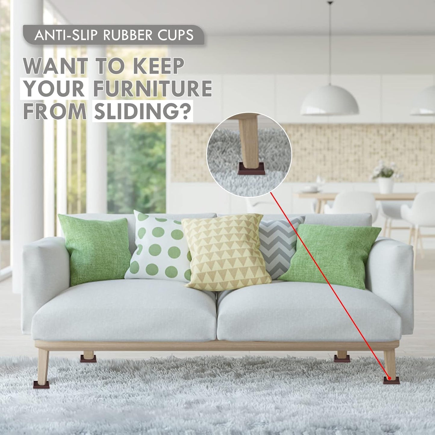 3X3 Rubber Caster Cups, Non Slip Furniture Pads, Anti-Slip Furniture Gripper, Anti Skid Furnitures Feet, Anti Slide Floor Protector for Bed Couch Stoppers (Brown, 8 Pack)