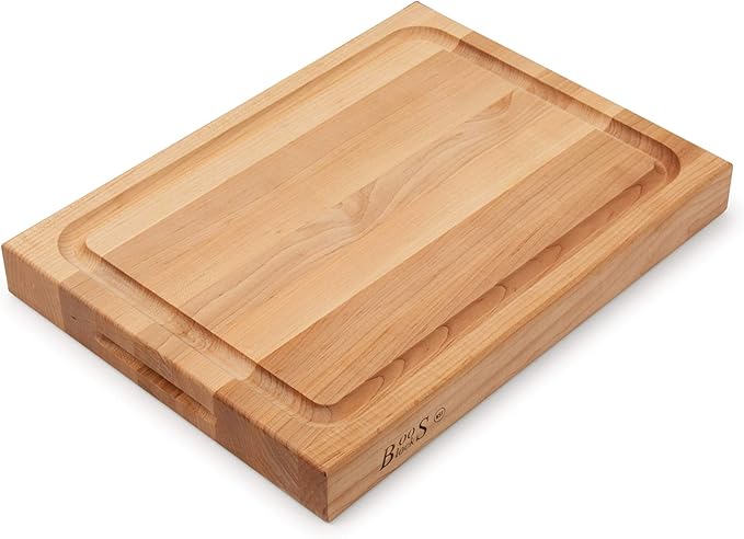John Boos RA-Board Series Rectangular Wooden Maple Deluxe Barbecue Cutting Board 20”x15” – 2.25” Thick, 20-lb Reversible Butcher Block with Juice Groove, Edge-Grain & Finger Grips – Made in the USA