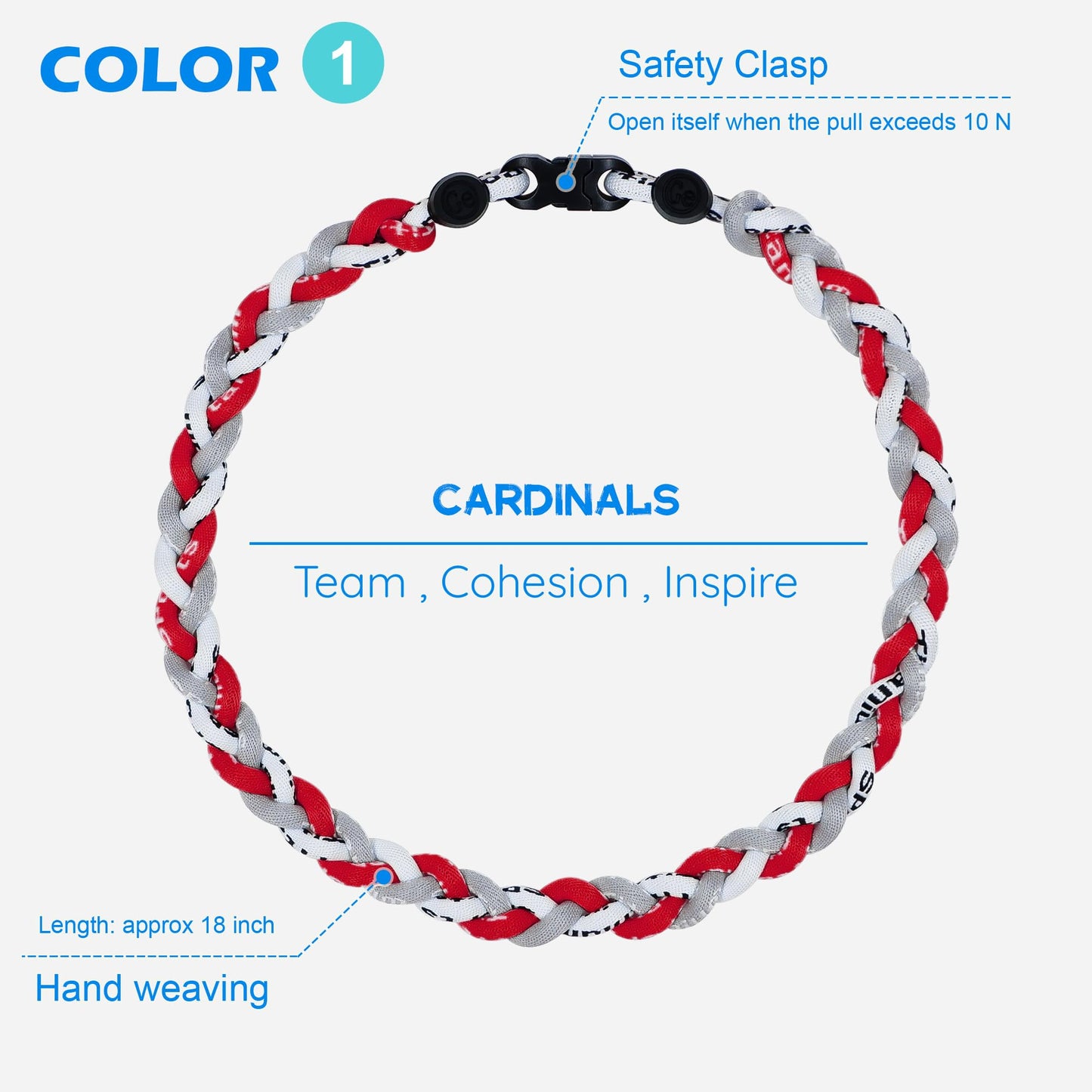 SUPBOMM 3 pcs Baseball Rope Necklaces, League Team Colors Braided Necklace, Baseball Team Gifts, STLCardinals