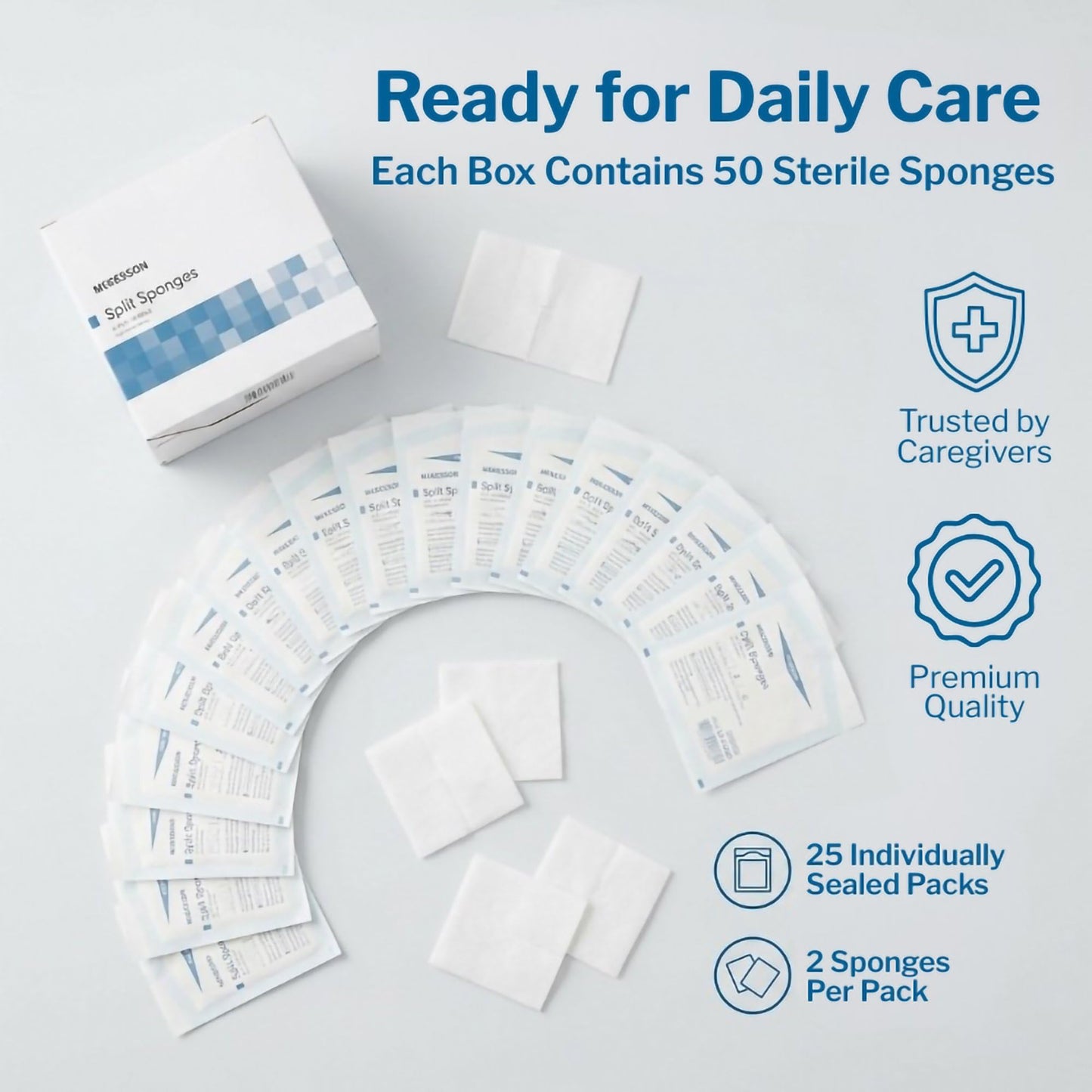 McKesson Sterile Drainage Sponges 4x4 Inch (50 Sponges, 25 Packs of 2) Pre-Slit Surgical Drain Gauze Pads – 6-Ply Split Gauze for Wound Drains & Post-Op Care – 2 per Pack