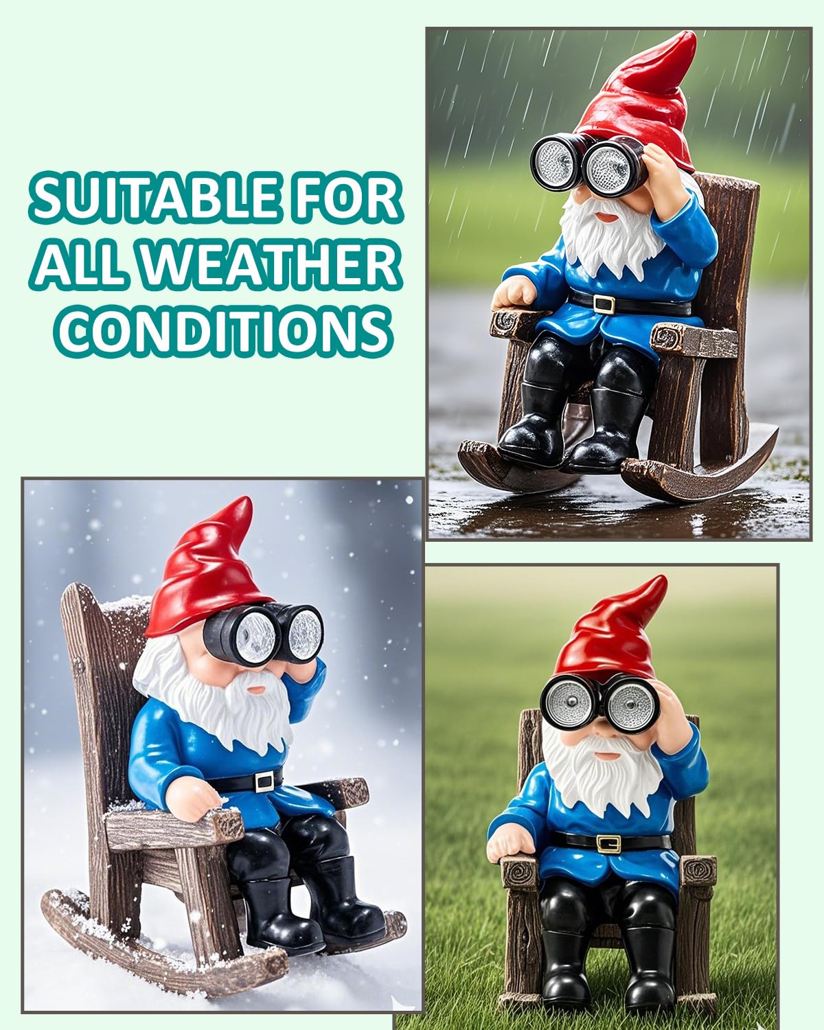 Galotrek Solar Garden Gnome Statues Resin Gnome Figurines Sitting On Rocking Chair Outdoor Telescope Gnome Gifts For Yard  Patio Decor Gift